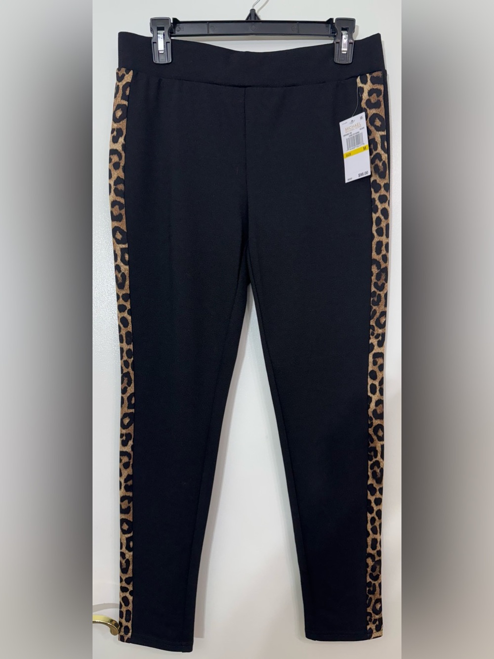 Michael Kors Black Leggings with Leopard Print Side Panels